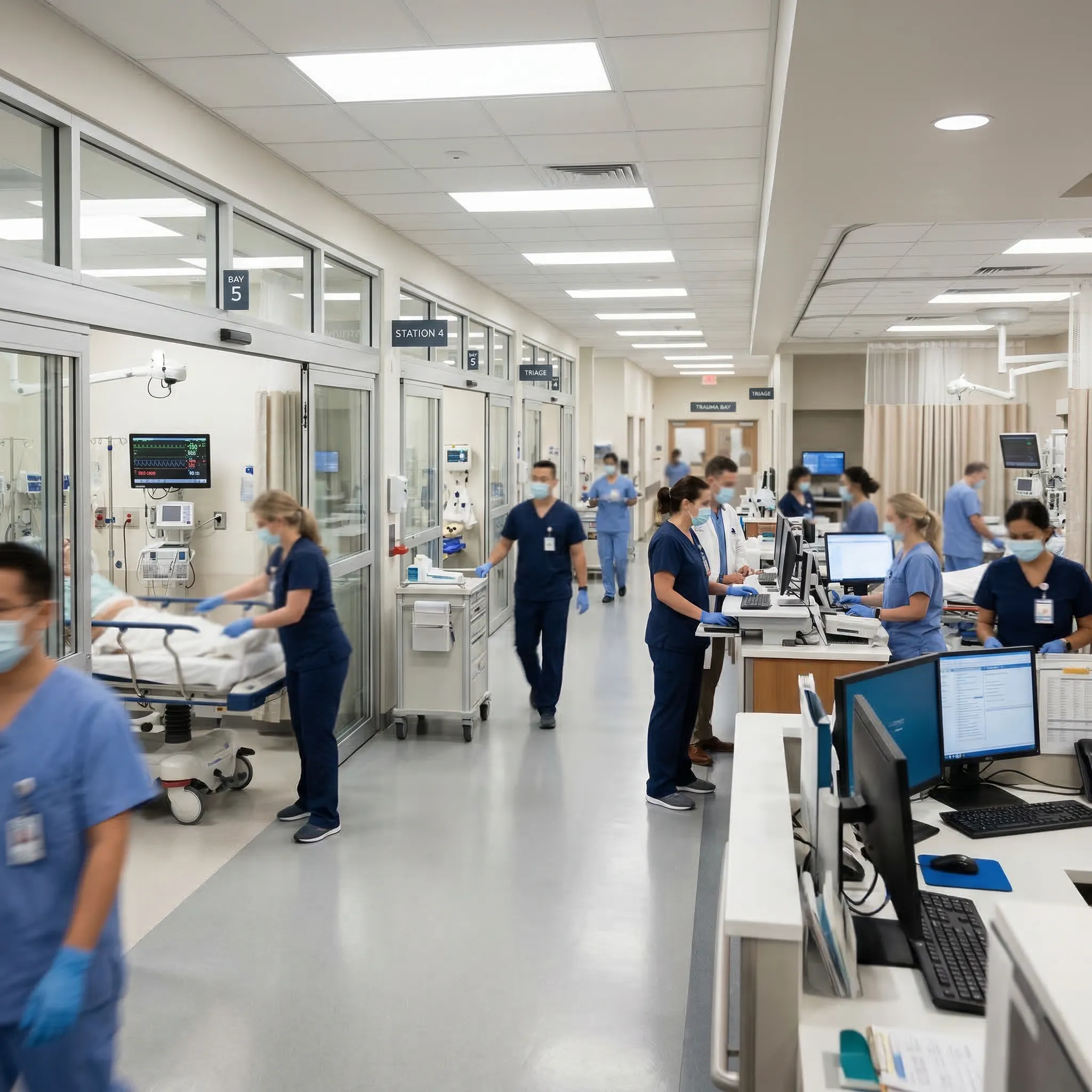 Workers and machinery operating inside a large industrial facility